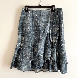 Ralph Lauren Jeans Blue Printed Ruffle Midi Skirt